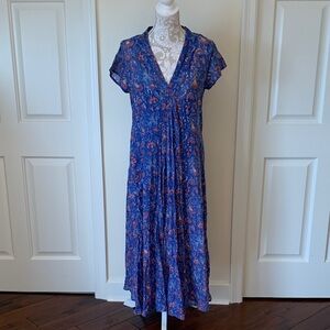 Elegant Blue and Red Floral Midi Dress